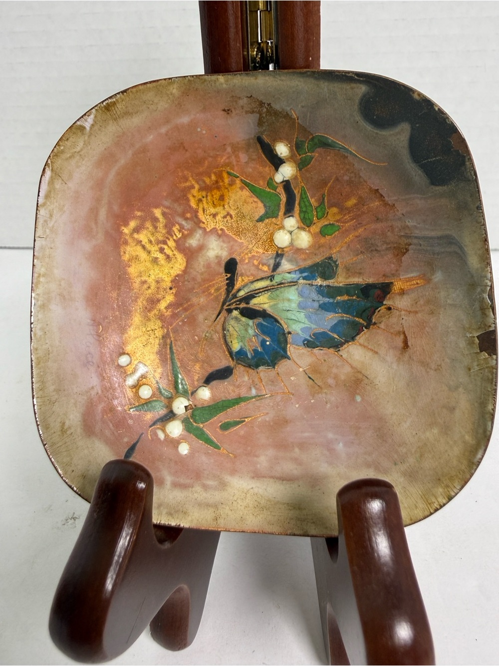 Vintage Mid-Century Krelage Holland Enamel on Copper Butterfly Trinket Dish